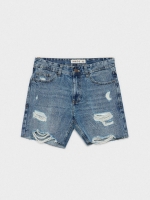 %Pto% Bermuda denim desgastada rotos azul acero