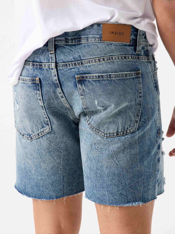 Ripped denim bermuda shorts steel blue detail view