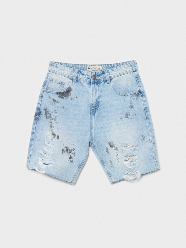  Ripped worn-effect denim bermuda shorts light blue