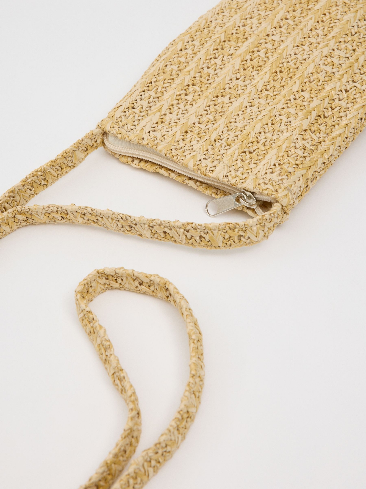 Raffia smartphone bag beige back view