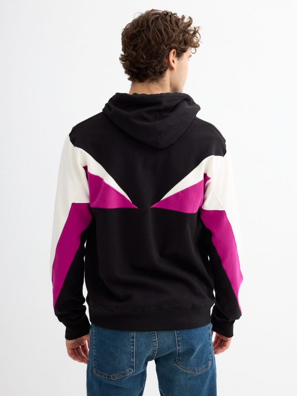 Zipper hooded sweatshirt black middle back view