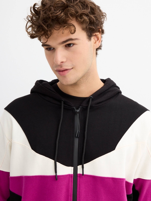 Zipper hooded sweatshirt black detail view