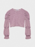 %Pto% Printed t-shirt with gathered sleeves lilac