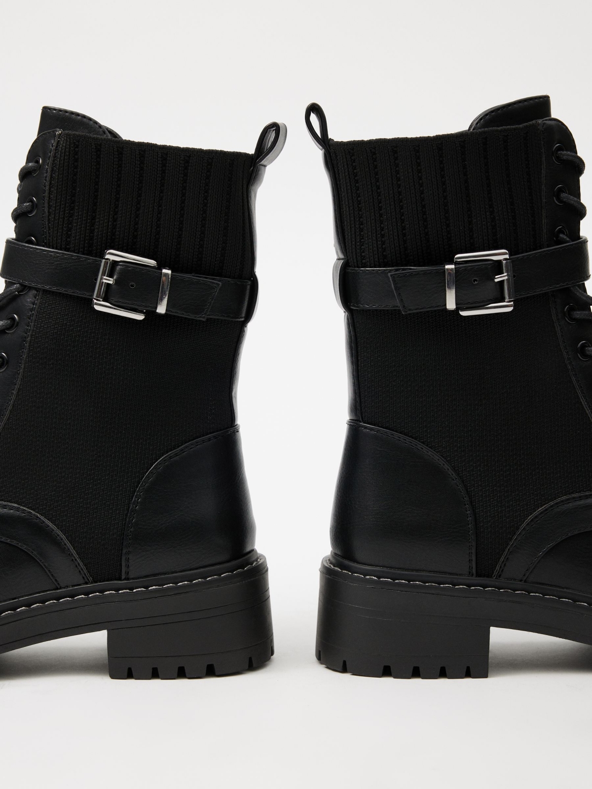 Combined buckle ankle boot black detail view