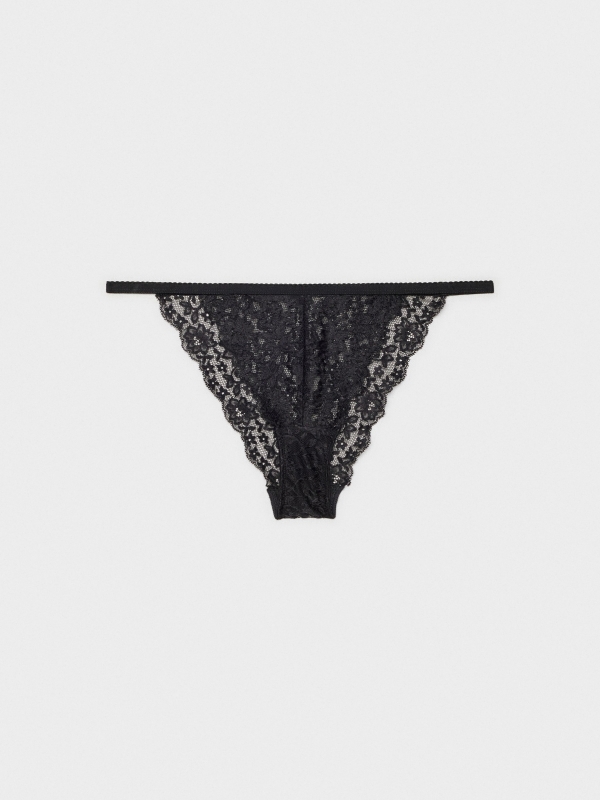 Black floral lace panties black middle back view