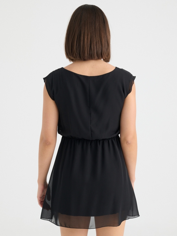 Elastic waist dress black three-quarter back view