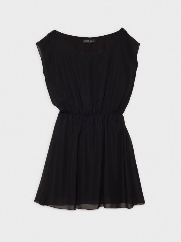 Elastic waist dress black front detail view