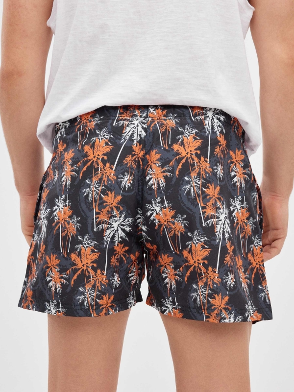 Palm tree print swimsuit black detail view