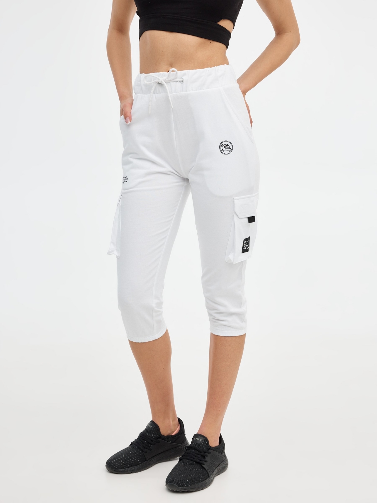 Jogger pants with pockets white middle back view