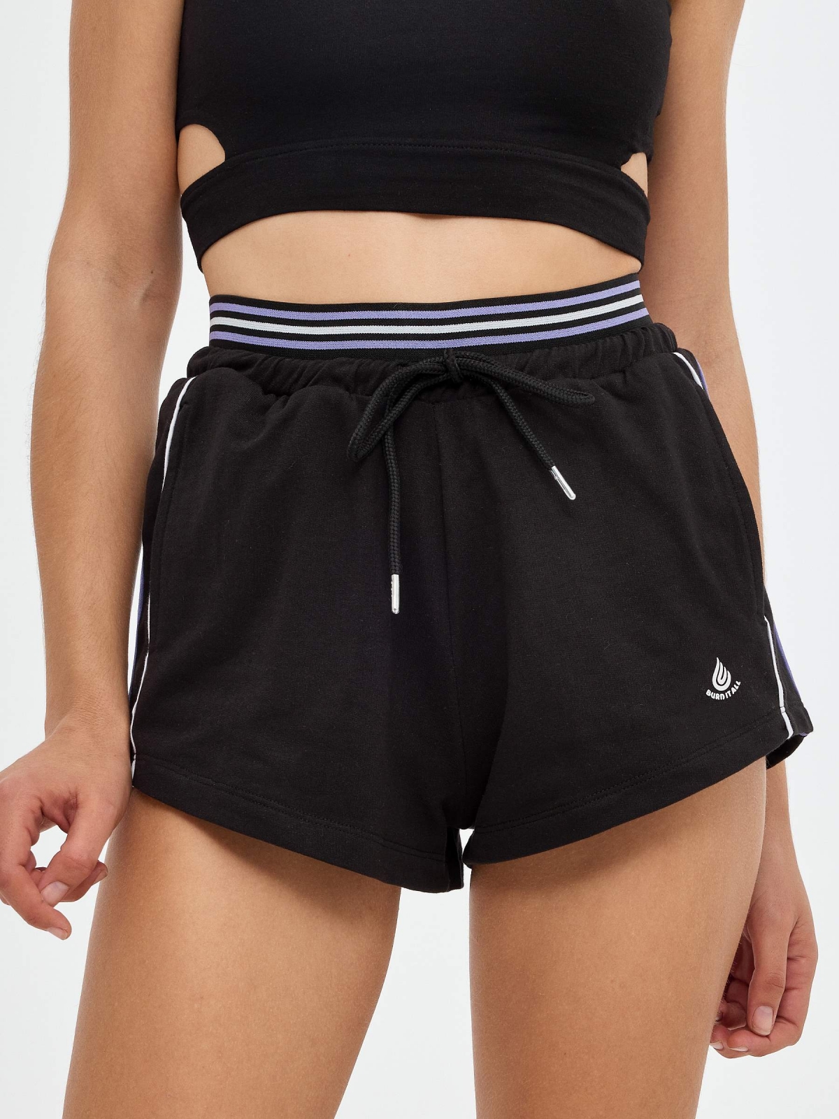 Contrast rubber shorts black detail view