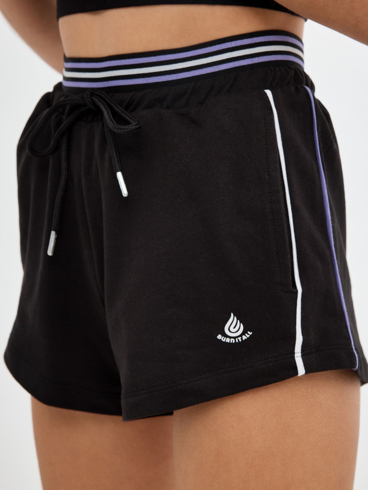 Contrast rubber shorts black detail view