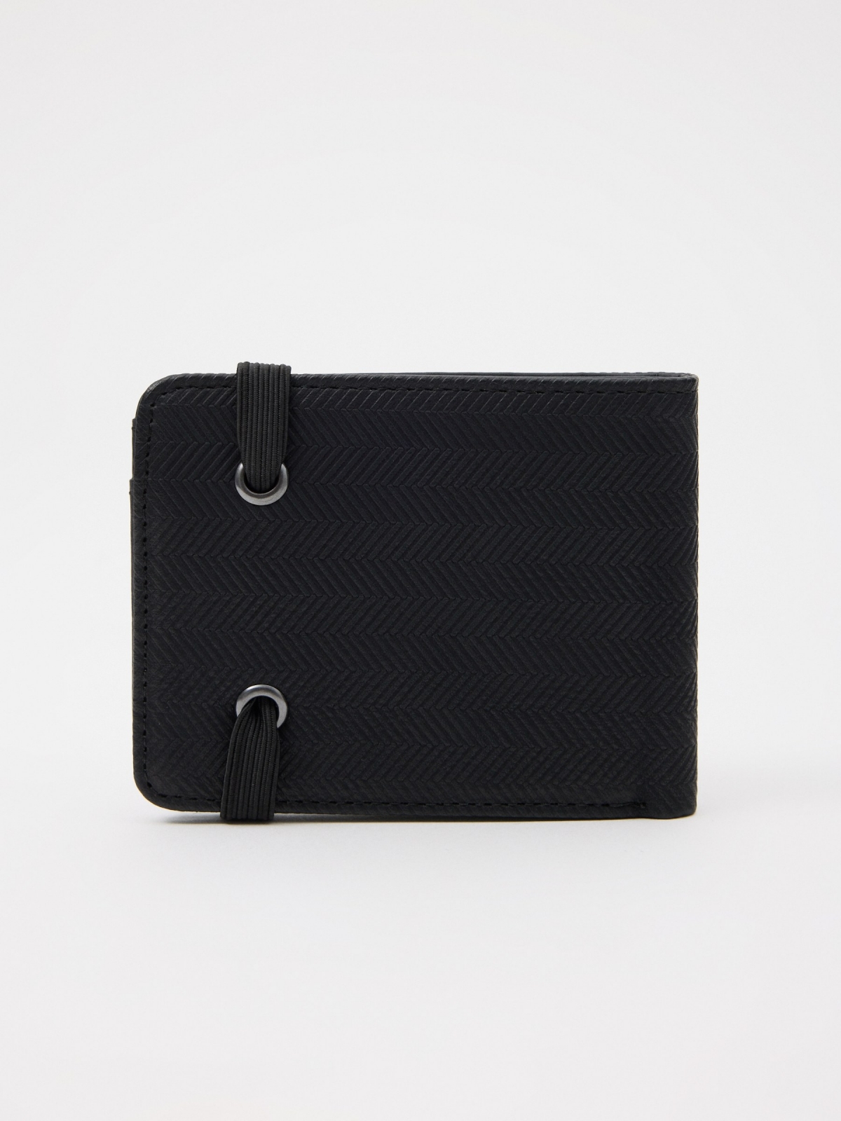 Black leatherette wallet with elastic band black back view