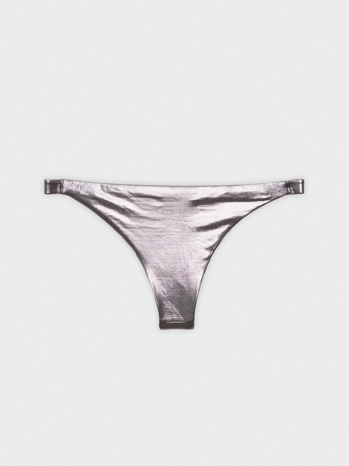 Metallic brazilian knickers silver front detail view