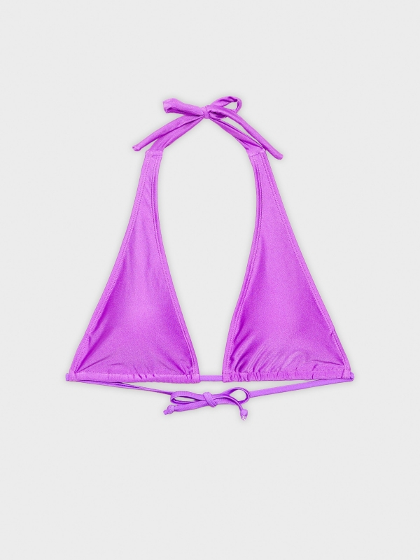 Top triângulo metálico do bikini magenta vista detalhe frontal