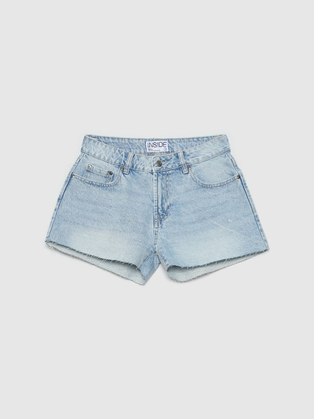 Mid rise denim shorts blue front detail view