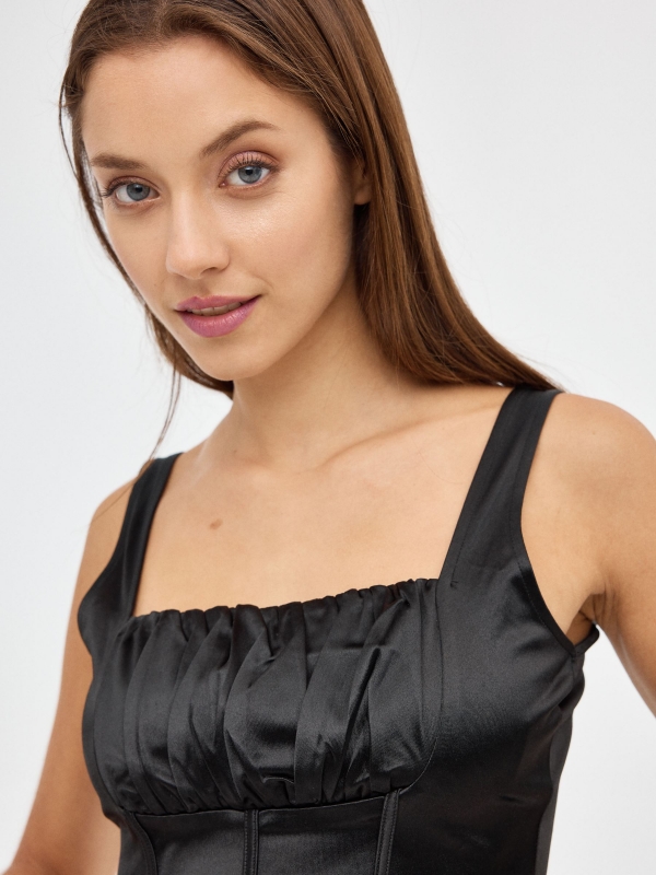 Satin Bustier Top black detail view