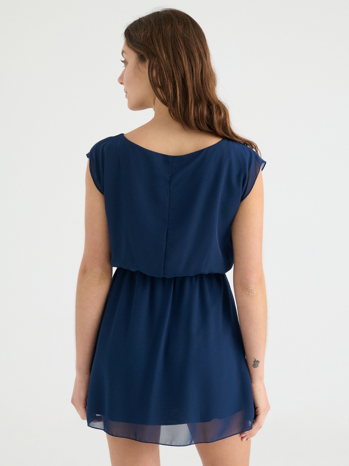 Elastic waist dress blue three-quarter back view