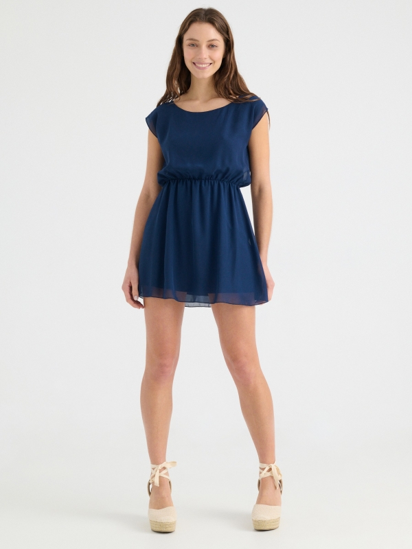 Elastic waist dress blue general front view