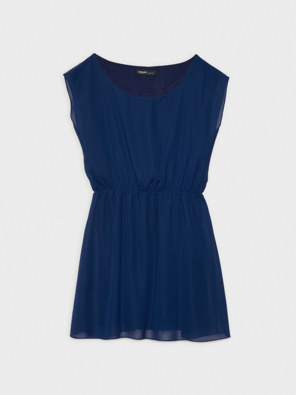 Elastic waist dress blue front detail view