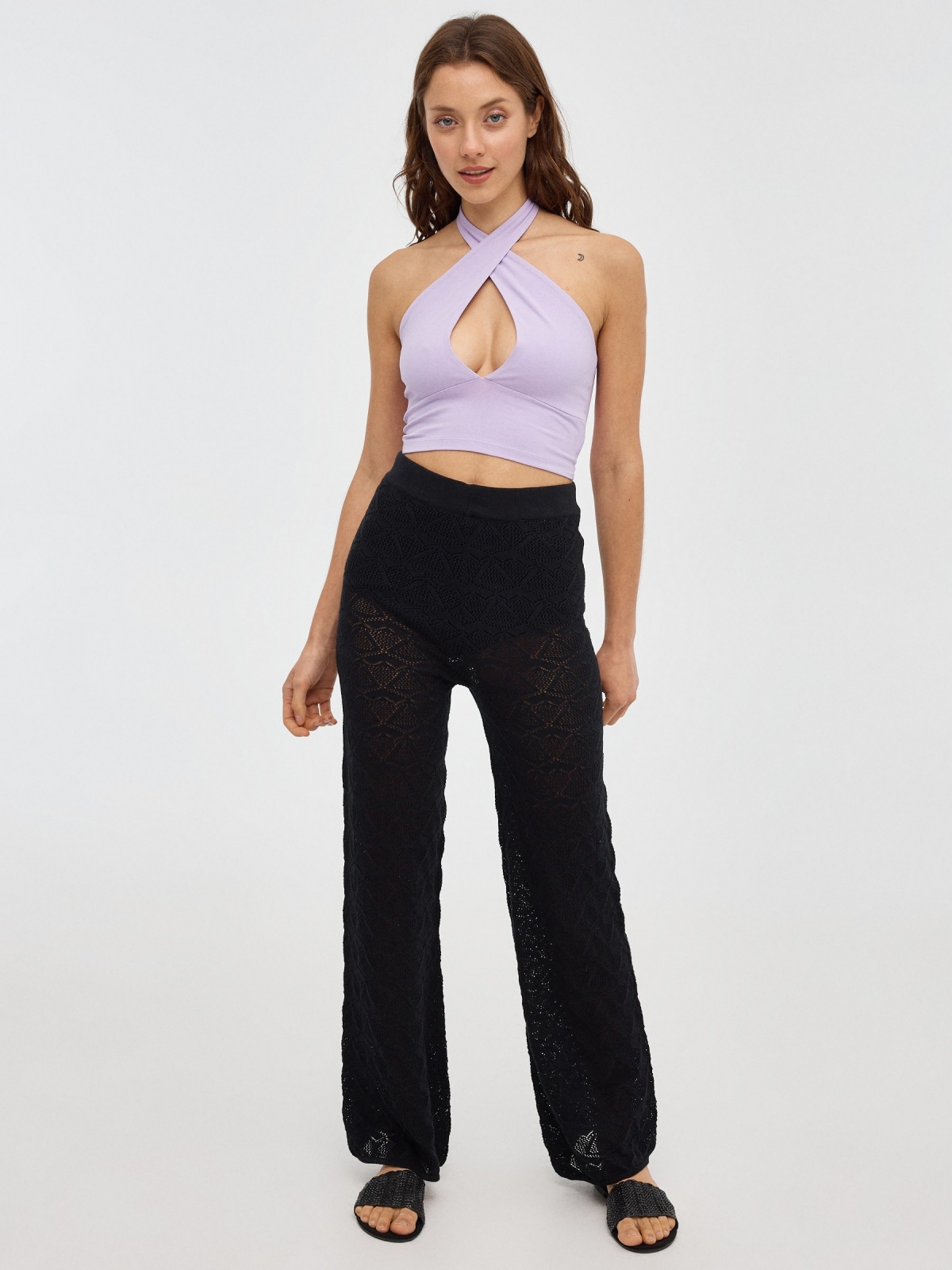 Crop top de malha assimétrico malva vista geral frontal