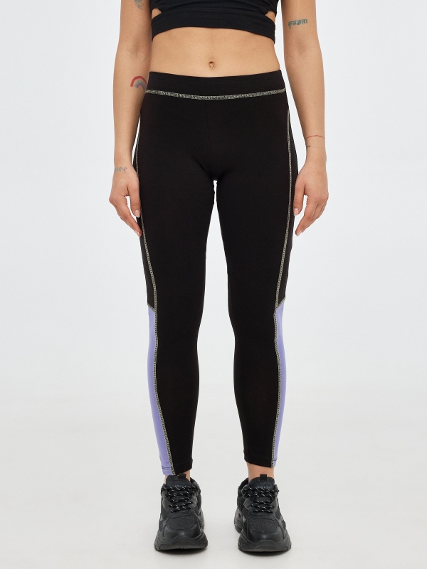 Legging with contrasts black middle back view