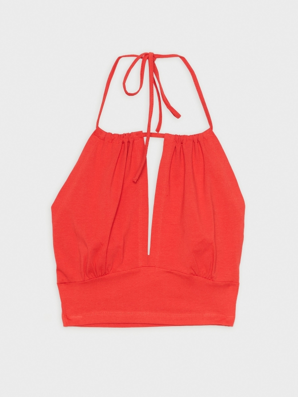  Top halter com fenda vermelho