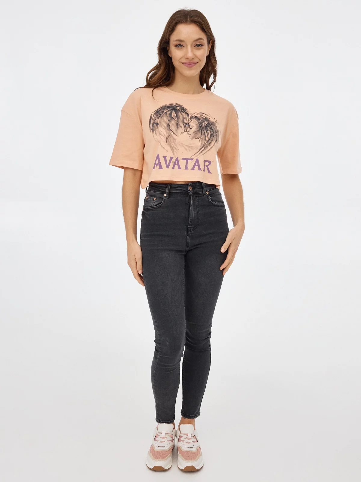 Camiseta crop Avatar melocotón vista general frontal