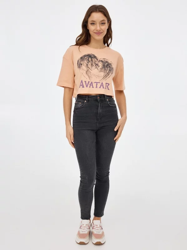 Camiseta crop Avatar melocotón vista general frontal
