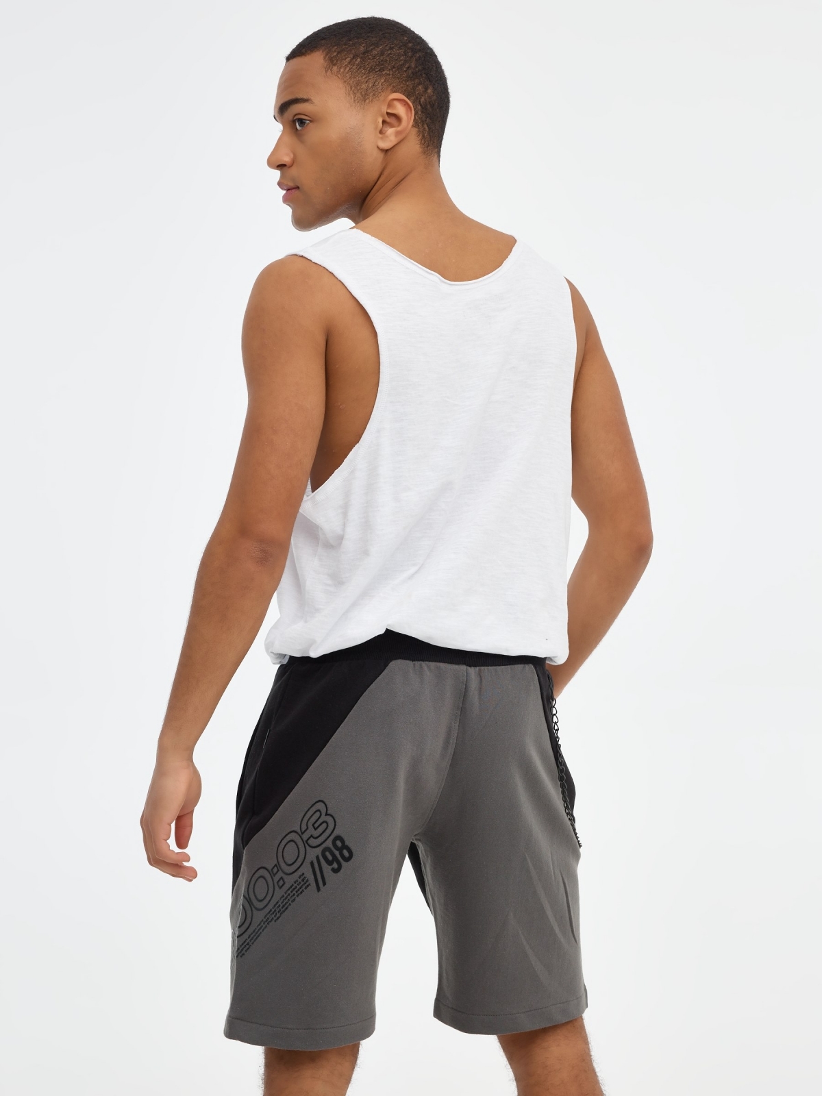 Bermuda jogger shorts with chain black middle back view