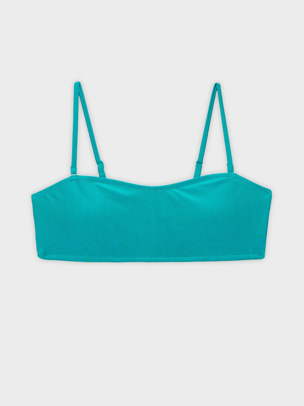 Bandeau top de bikini verde vista detalhe frontal