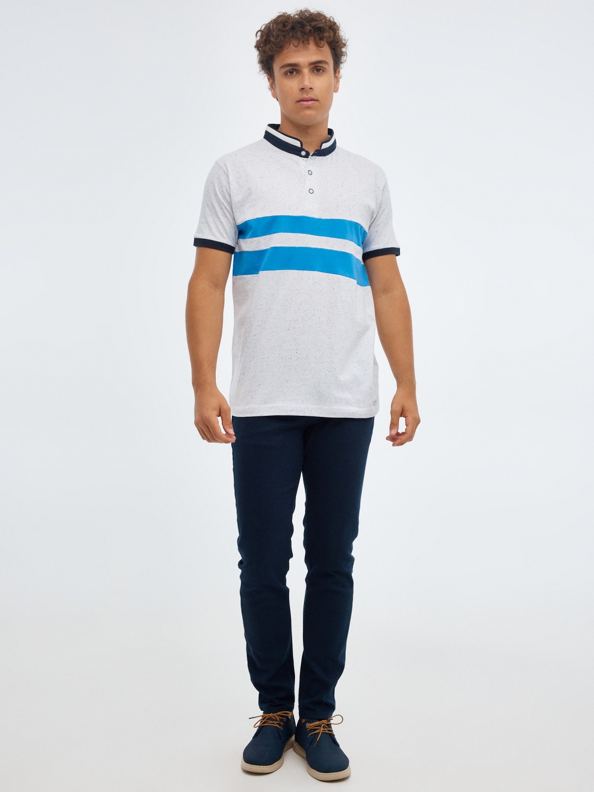 Basic polo shirt with two stripes white front view