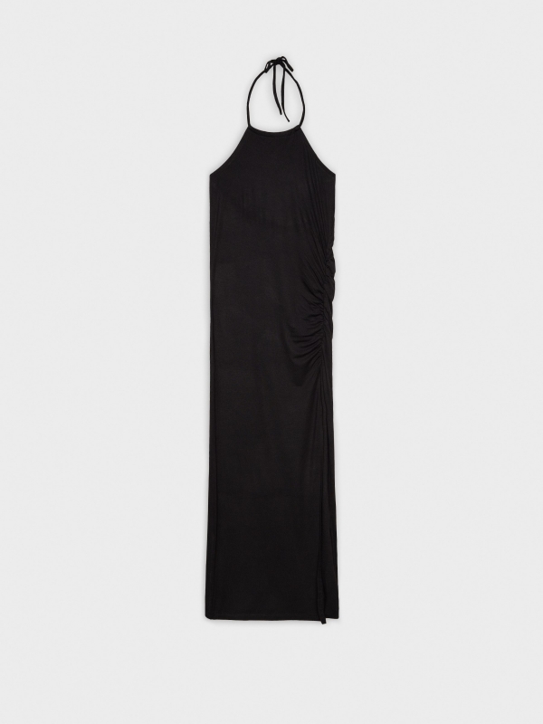  Vestido midi halter com abertura preto