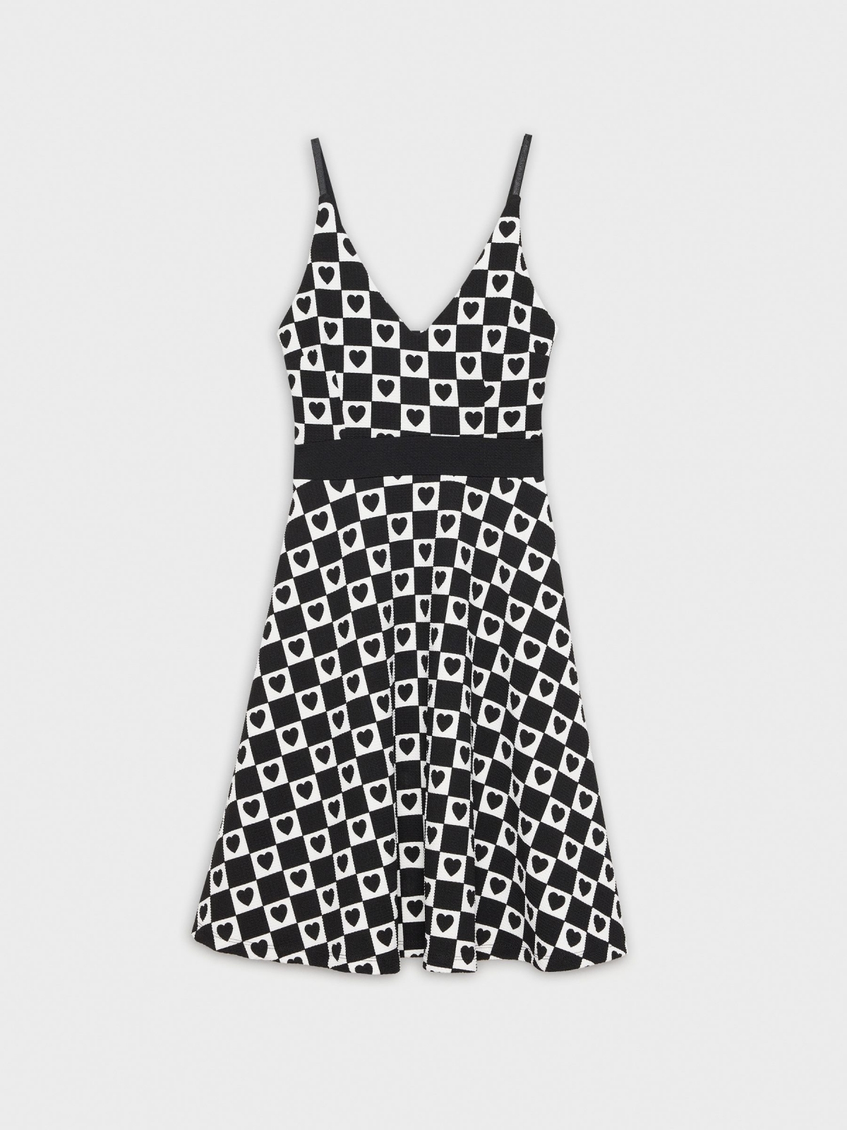 Checkerboard hearts dress black front detail view