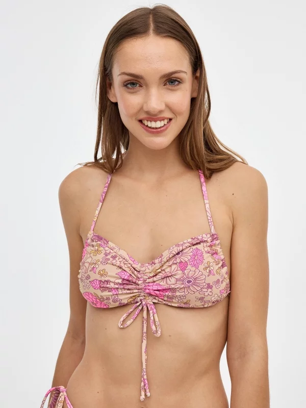 Parte superior do bikini com correias multi-posições multicolorido vista detalhe traseira