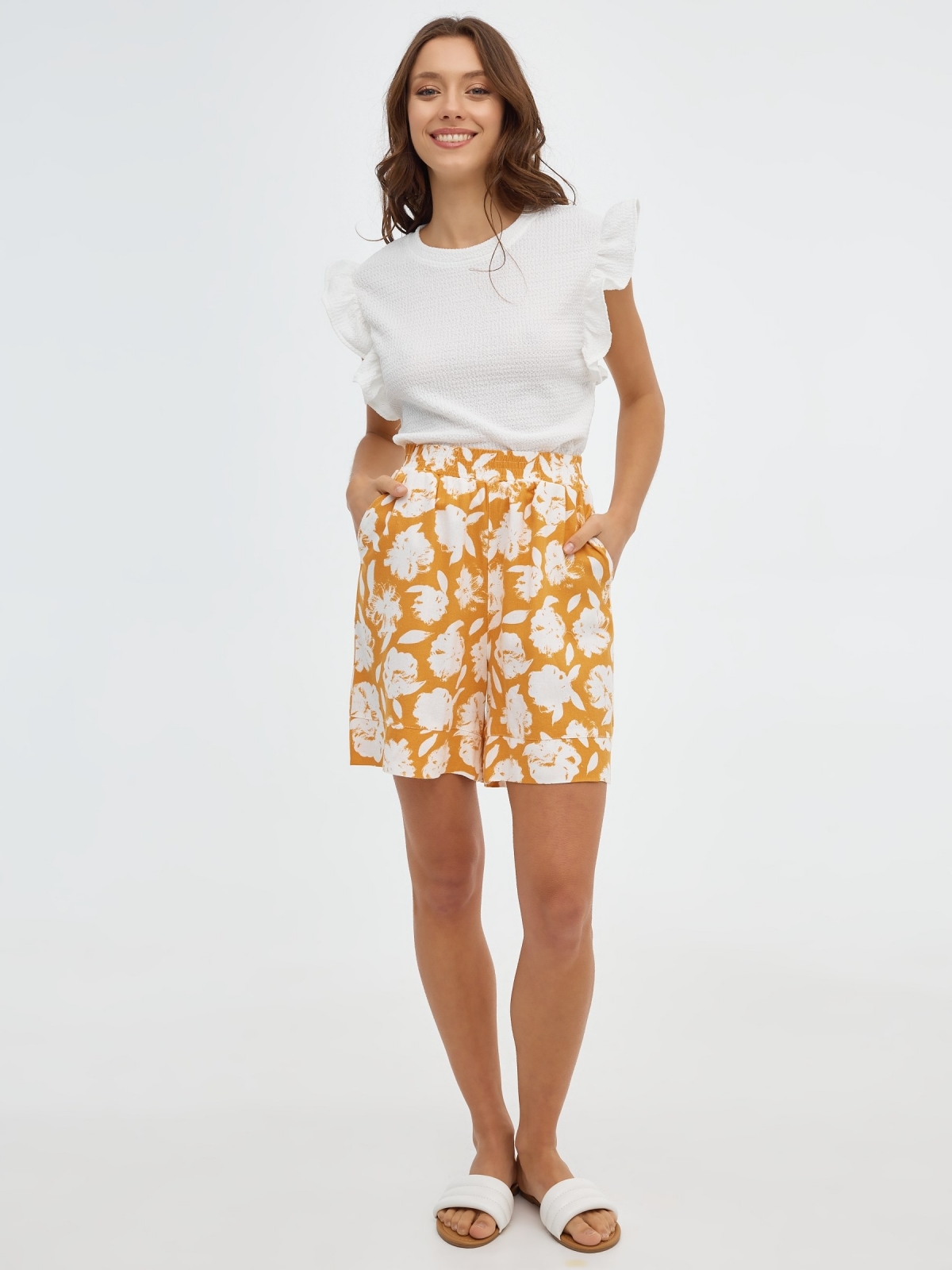 Rustic flowing shorts caldera orange front view