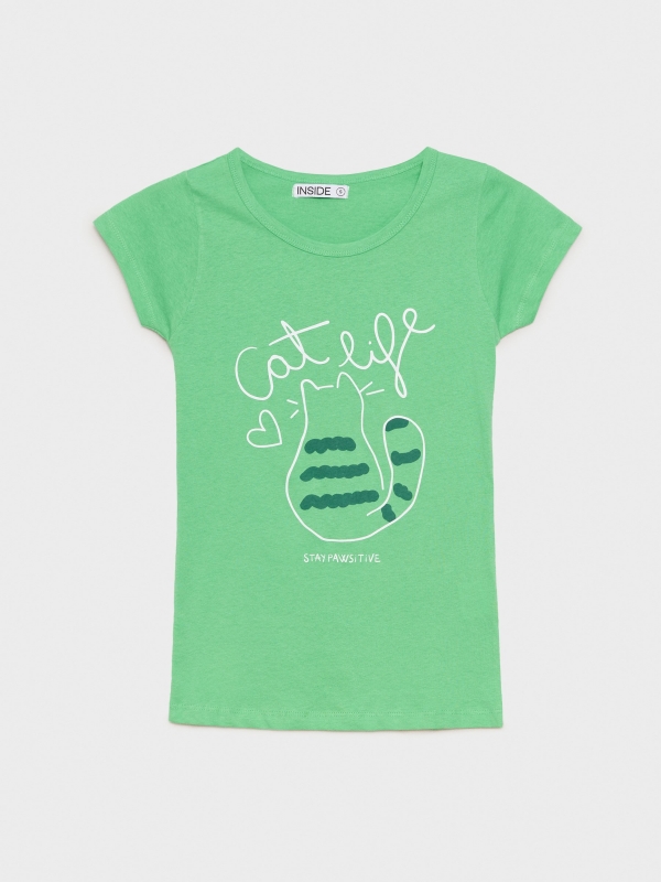  Camiseta Cat life menta