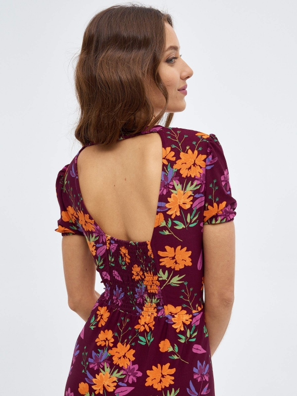 Flower print maxi dress aubergine detail view