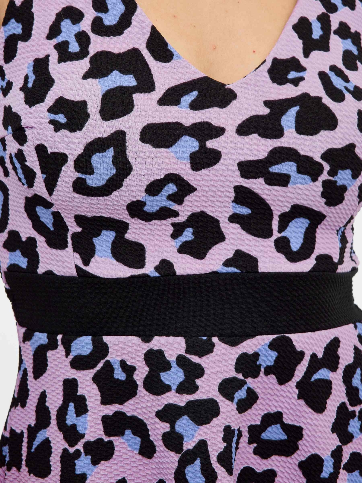 Animal print mini dress mauve detail view