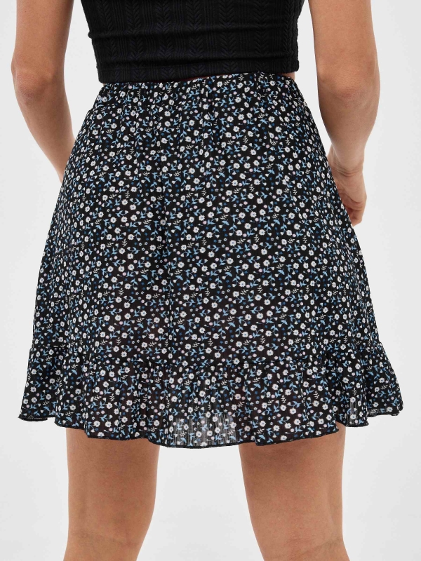 Ruffled wrap floral skirt black detail view