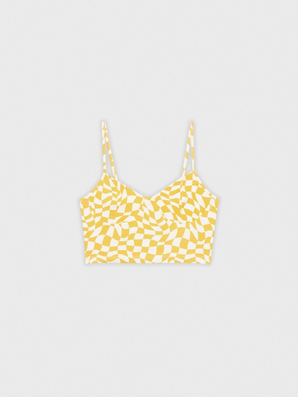  Crop top print cuadros ámbar