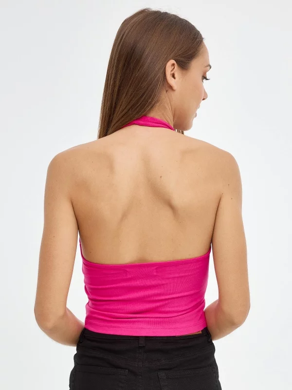 Top cut out knotted magenta middle back view