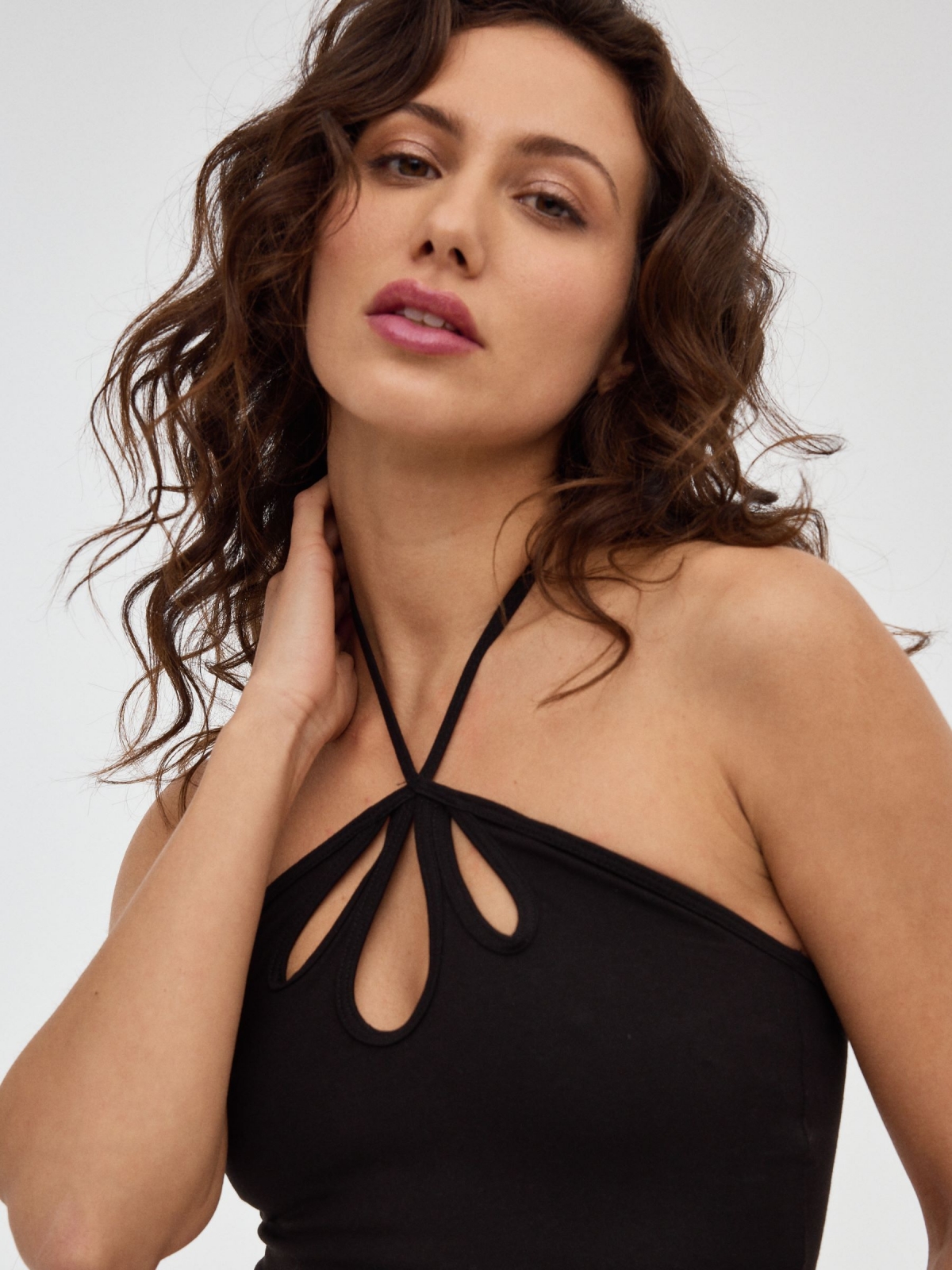 Crop Top Double Asymmetrical Straps black detail view