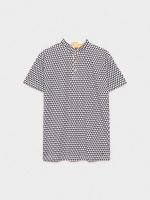 %Pto% Blue geometric print polo shirt black