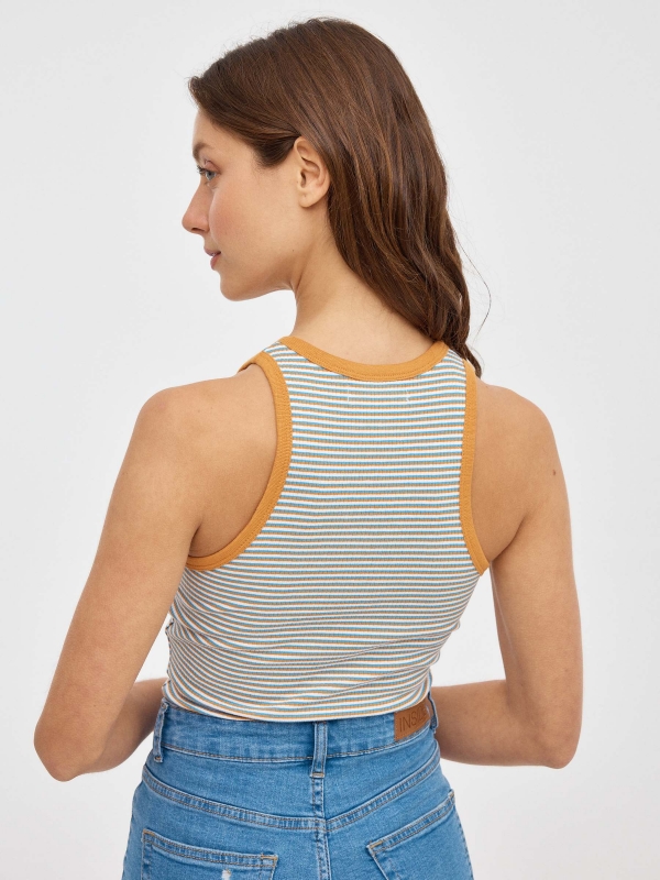 Crop top halter de rayas camel vista media trasera