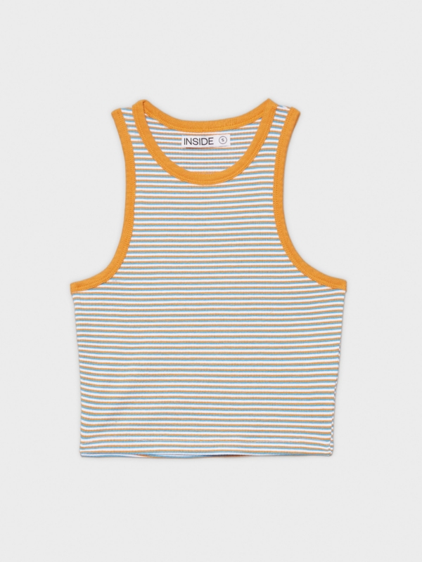  Crop top halter de rayas camel