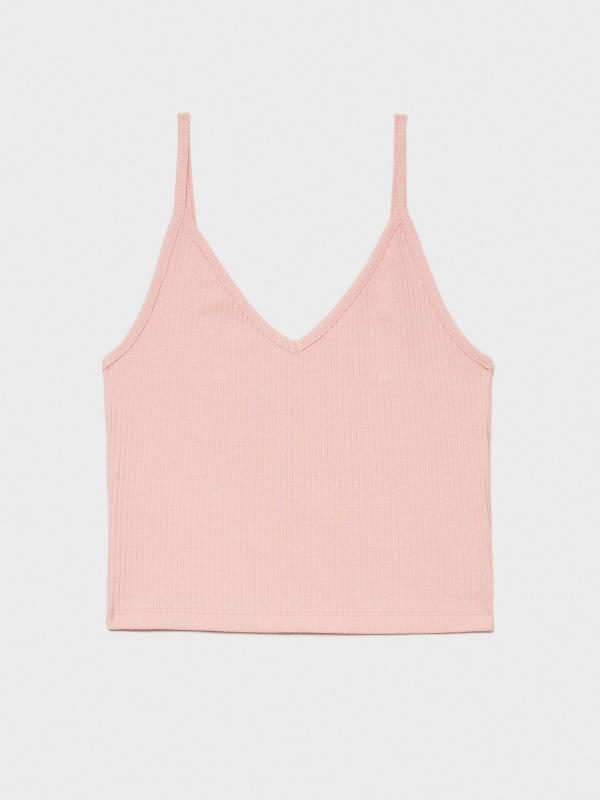  V-neck rib top light pink