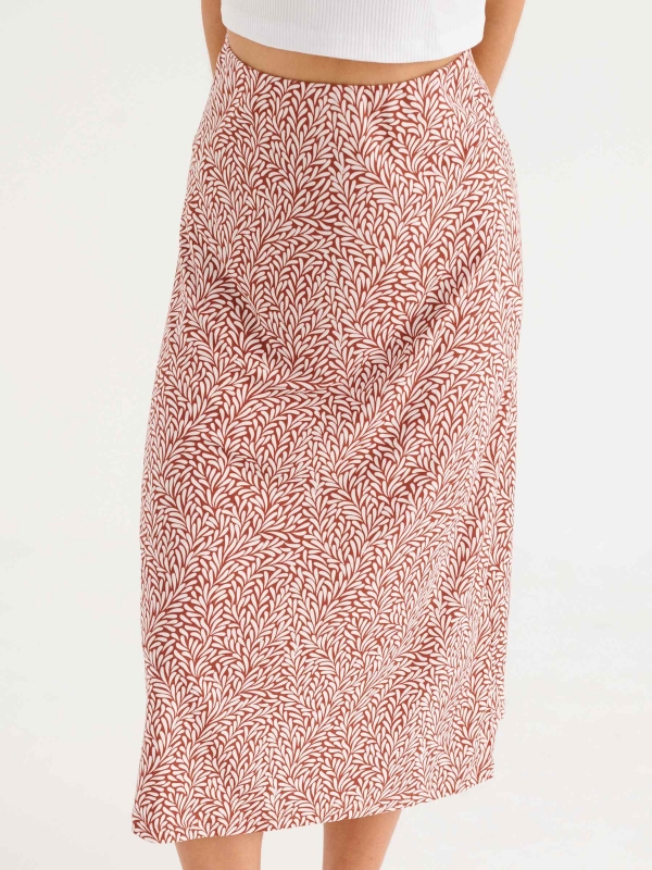 Printed midi skirt brick red detail view