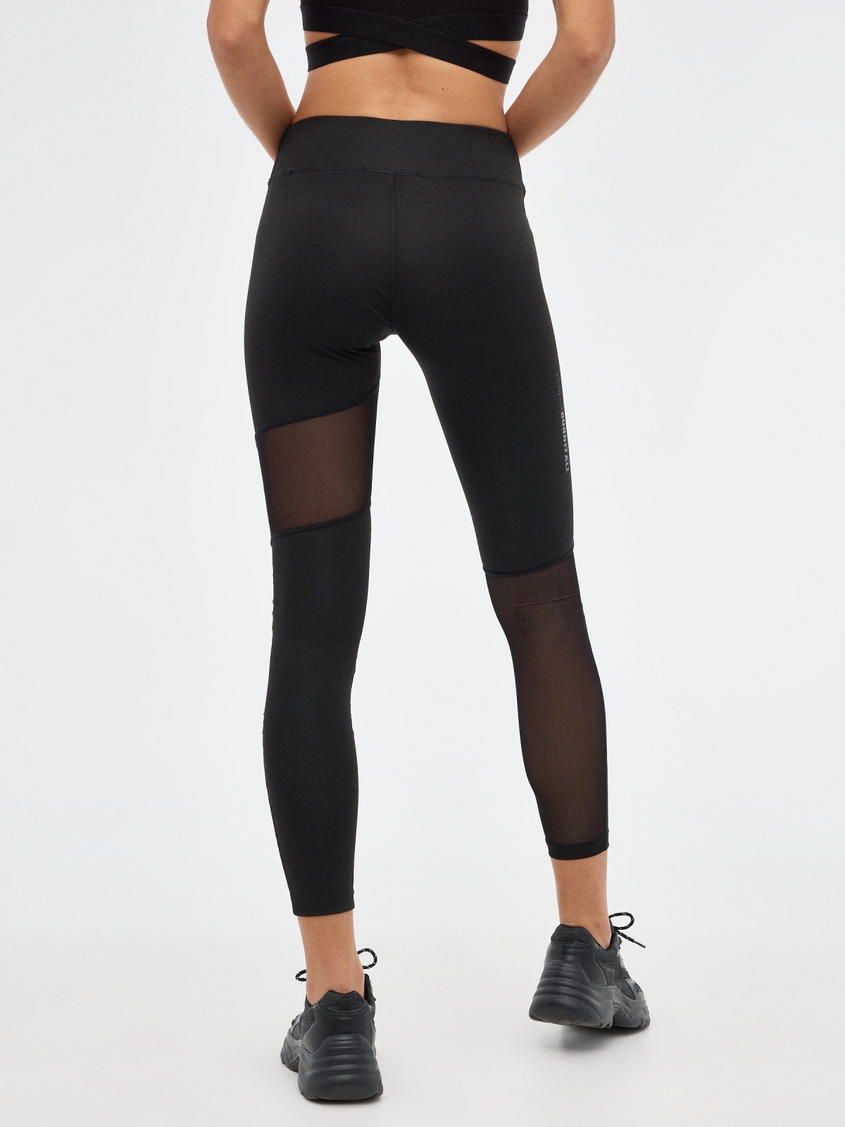 Leggings mesh details black middle back view