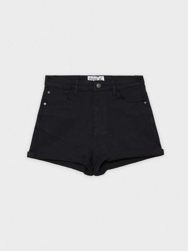 Color denim mom shorts black front detail view