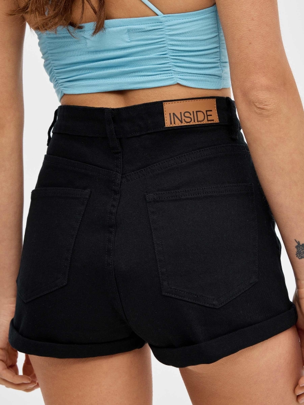 Color denim mom shorts black detail view